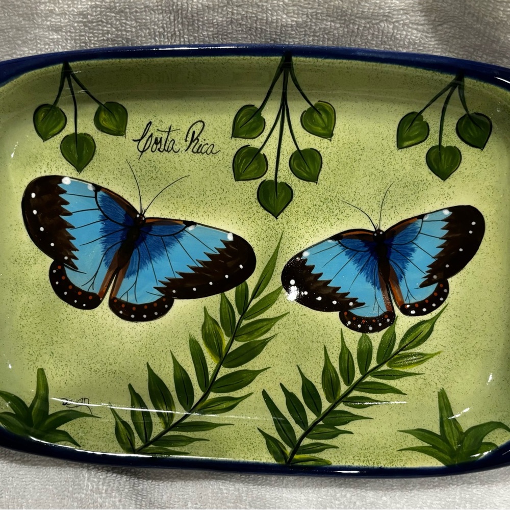 Costa Rica - El Paisaje Blue Butterfly Motif Pattern Ceramic Dish